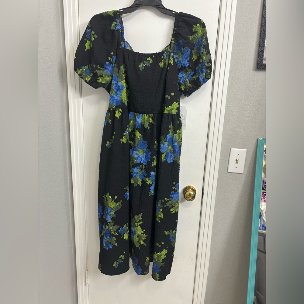 Floral Black and Blue Women's Dress - Picture 3 of 5